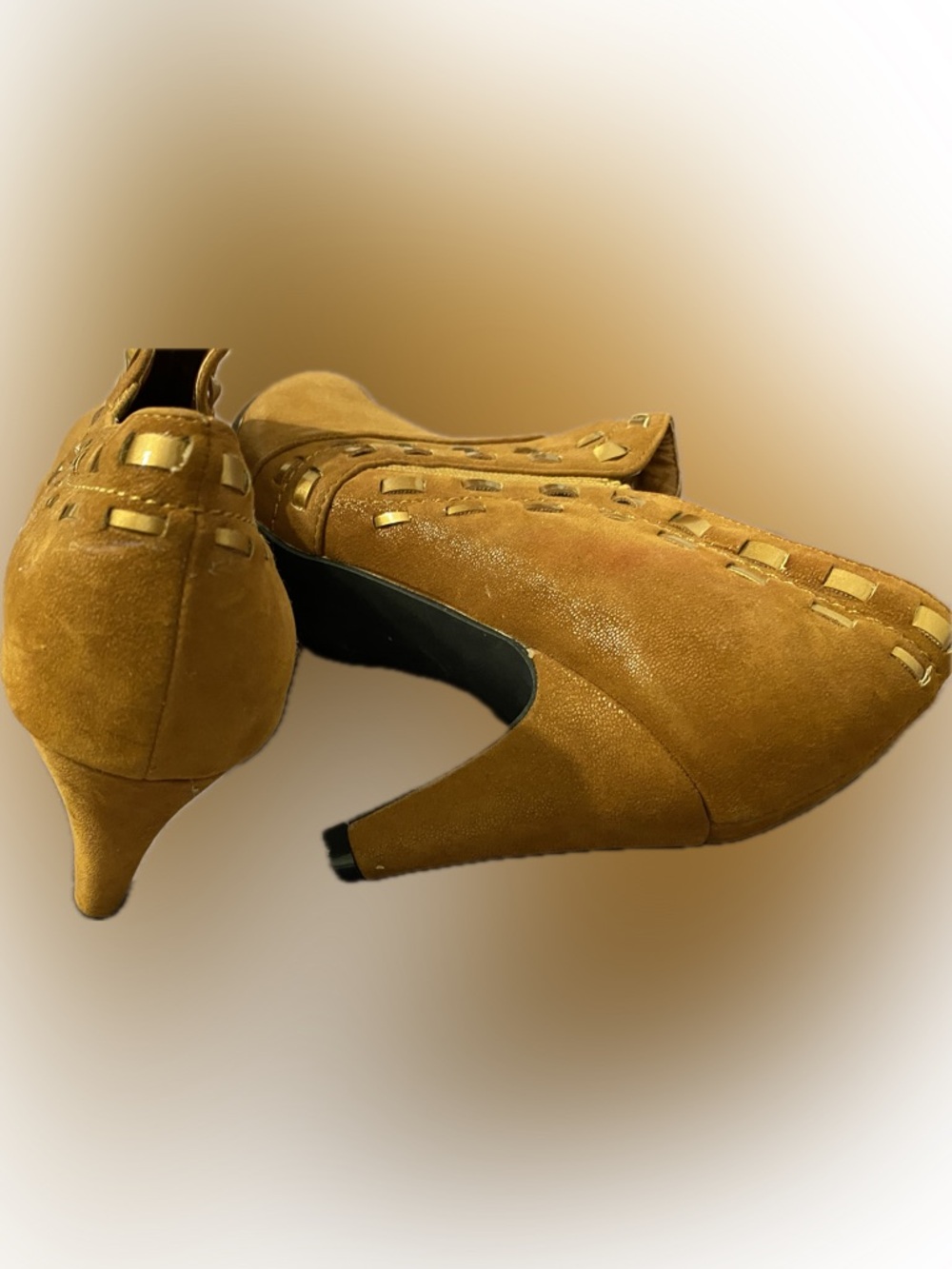 Pointed Suede Ankle Booties with Decorative Cutouts in Tan - Picture 8 of 16